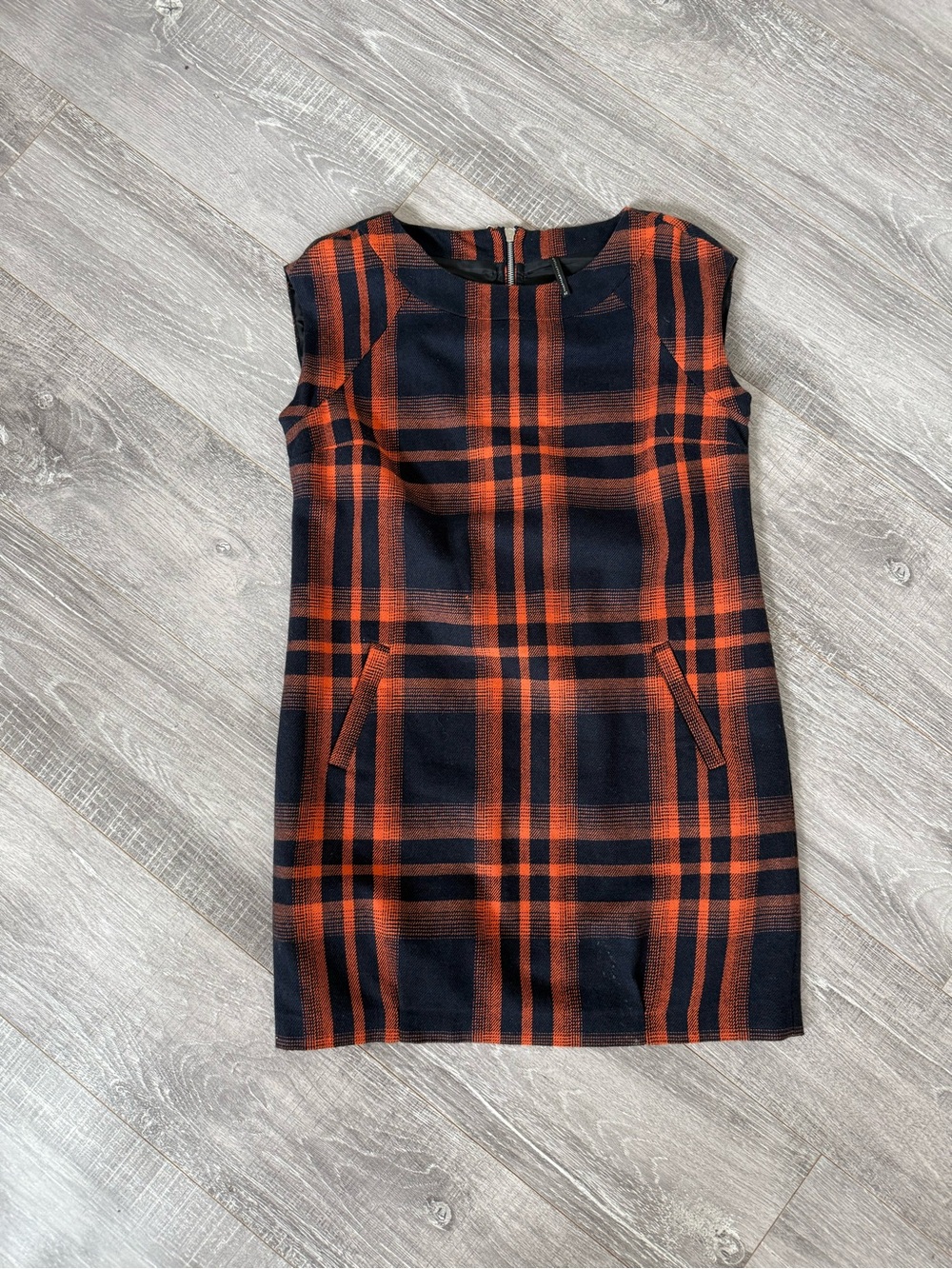 NAF NAF Navy and Orange Plaid Mini Sheath Dress